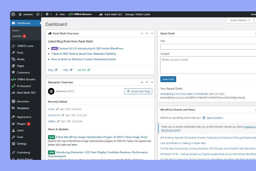 WordPress Website Dashboard